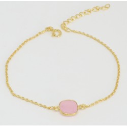 Golden chain bracelet pink Chalcedony