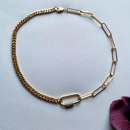 collier doré maille trombone mousqueton