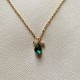 collier doré pendentif zircon bleu