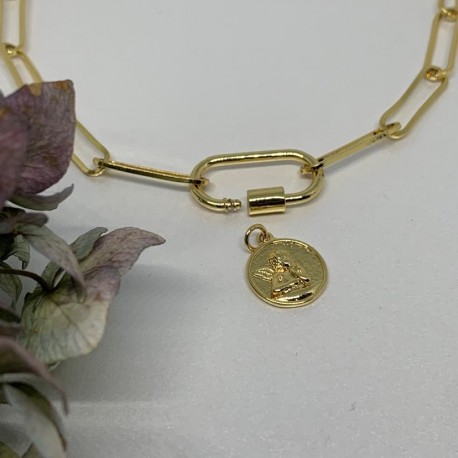 collier doré maille trombone mousqueton